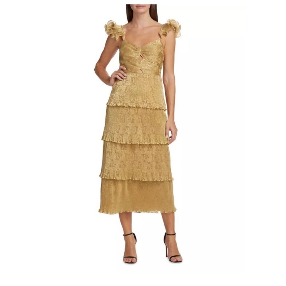 Saylor Elegant Gold Tiered Lace Dress